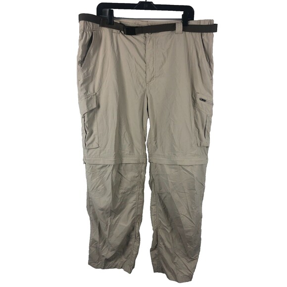 Columbia Omni-Shade Sun Protection Pants Men's 40W 32L Beige Zip Off Belted - Picture 1 of 9